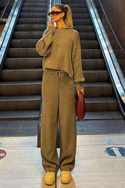 Madmext Gray Hooded Knitwear Women's Tracksuit Set Mg2237