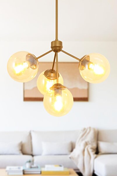 Taşcan Aydınlatma Lupin 4 Lü Eskitme Avize Bal Camlı Dekoratif Tasarım Yatak Odası Mutfak Salon Avize