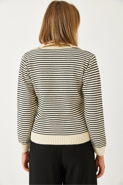 Bianco Lucci Pulover de damă, cu gât polo, cu nasturi, cu dungi 5159 60261051