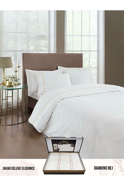 Taç Taç Diamont Beige Jacquard Deluxe Satin Double Duvet Cover Set