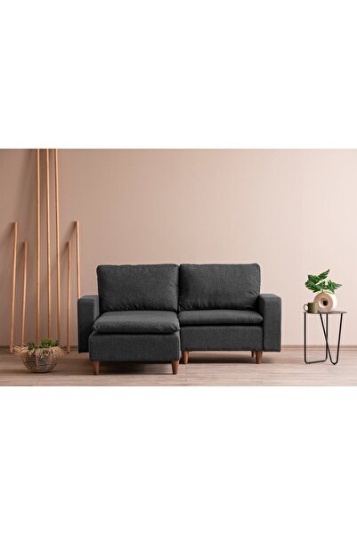 Pafu Lungo Modüler Mini Köşe Koltuk Takımı L Koltuk - Koyu Gri Keten