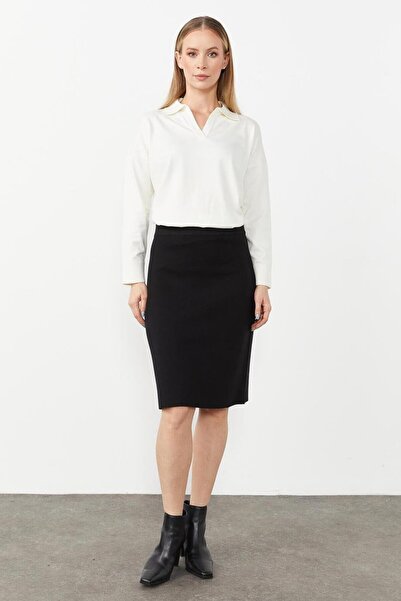 Generic Brand Mutlu Ertan Women's Shirt Collar Knitwear Blouse Ecru 20076
