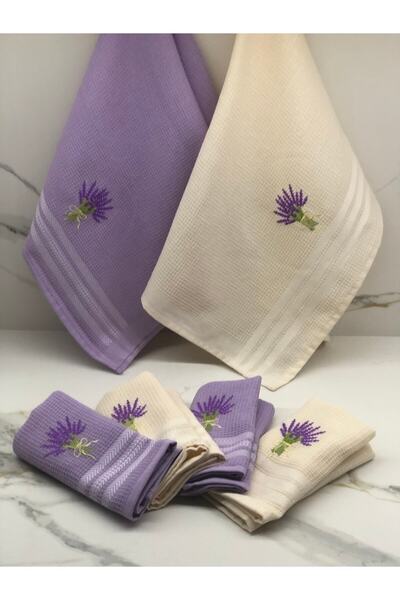 Koza Lavender Embroidered 6-Piece Napkin-Kitchen Towel Drying Cloth 40X60 cm