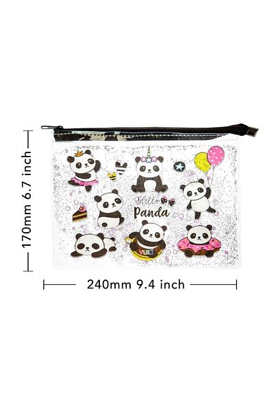 VUKİ Transparent A5 File with Panda Glitter and Watery Zipper