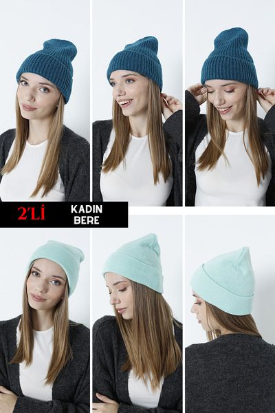 DONEX 2-Piece Women's Wool Ribbed and Knitwear Beret
