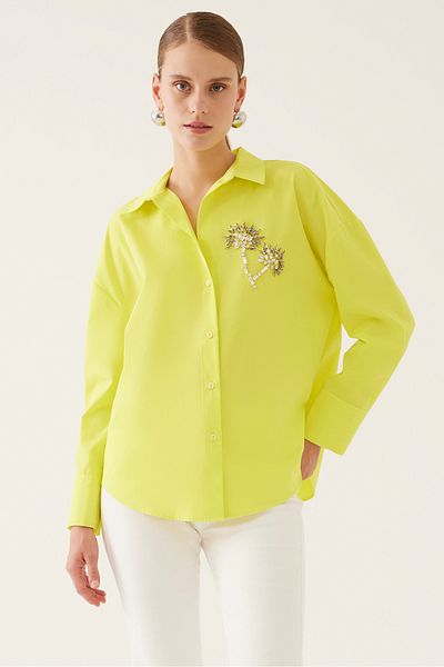 Exquise Long Sleeve Yellow Embroidered Shirt Model