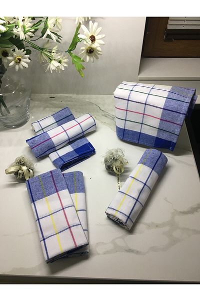 Koza Mix towel Pachet de 4 bucăți șervețel german albastru cu margine pentru bucătărie