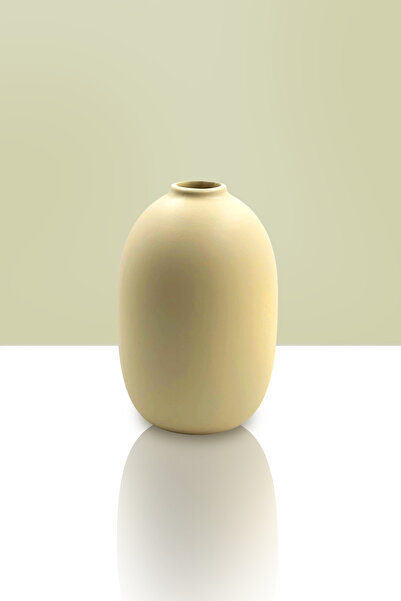 CeramicArtDecor Seramik Vazo - Mid Top Dekorasyon - 17cmx12cm - Bej