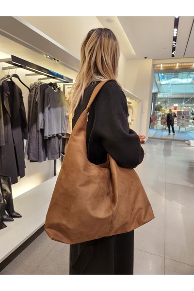 Die Fein Mercan Stores Kadın Süet Geniş Büyük Shopper Omuz Çantası
