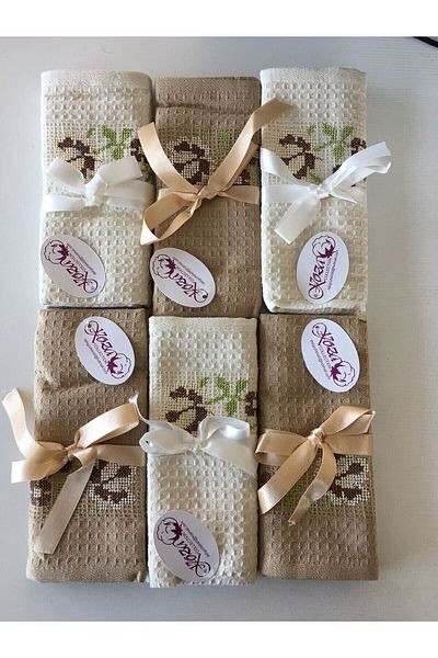 Koza Mix towel Set 6 servetele cu broderie cu punct de cruce maro-crem 40x60 cm