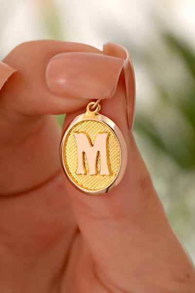 MİLET KUYUMCULUK 14 Ayar Altın M Harfi Nostalji Oval Kolye Ucu