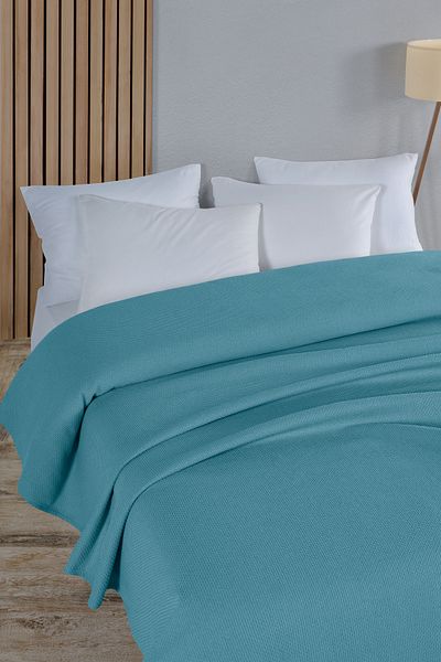 Evim Cotton Honeycomb Light Turquoise Multi-Purpose Bedspread Single - 160X230 cm