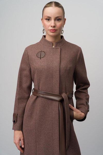 Olcay Dlouhý šálek Melange Brown – s výšivkou a koženou aplikací, směs vlny 6628