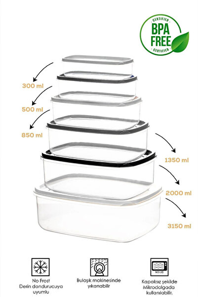 Porsima 1173 6-Piece Rectangular Plastic Storage Container - Multi-Purpose Food Food Storage Container Set