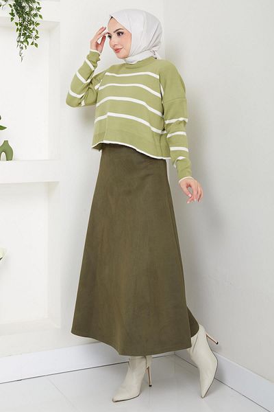 hafsamina Χακί Suede Mevlana Φούστα - HM2606