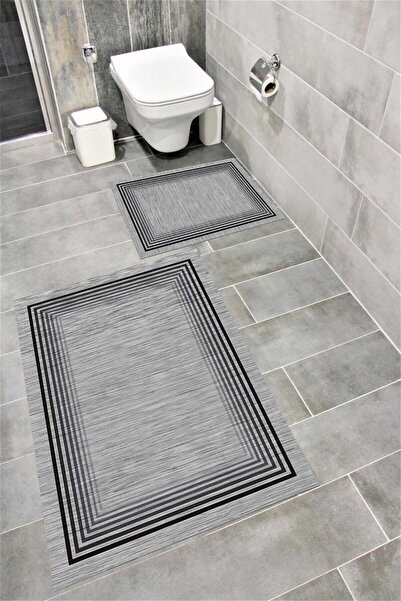 Bordo Halı Set de covoare de baie cu imprimare digitală, rezistentă la apă, c...