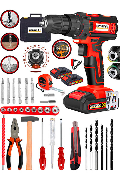 Eisenn Germany 45 Tork Kademeli Red Vidalama Matkap E-4700 Li Çift Akülü 37 P...