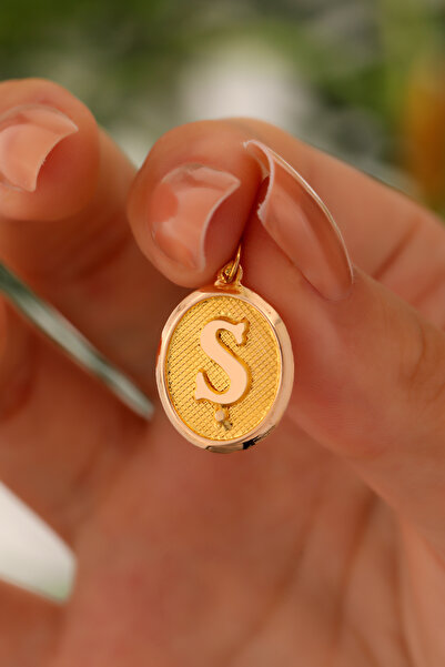 MİLET KUYUMCULUK 14 Ayar Altın Ş Harfi Nostalji Oval Kolye Ucu