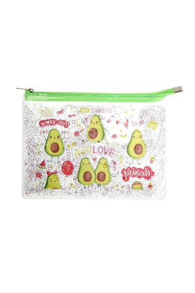 VUKİ Transparent A5 File with Avocado Glitter and Watery Zipper