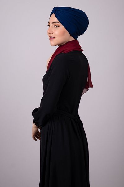 HÜRREM BONE Navy Blue Practical Ready-Made Hijab Bonnet Honeycomb Gathered 1204e_02