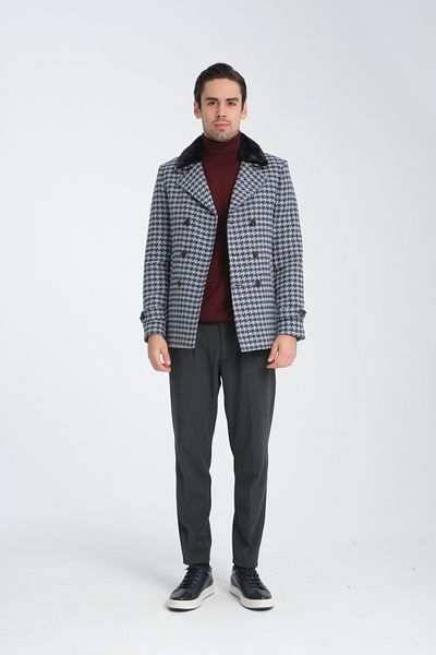 Frappoli Χοντρό ανδρικό παλτό με μοτίβο με οπή Slim Fit