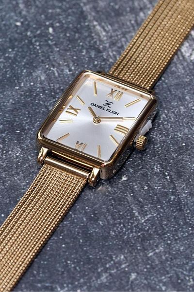 Daniel Klein Dke.1.10741 Rectangular Case Straw Cord Minimal Design Women's Wristwatch