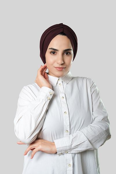 HÜRREM BONE Καπό με καφέ ντραπέ Casual Hijab Bonnet Sandy Gathered 2315_14