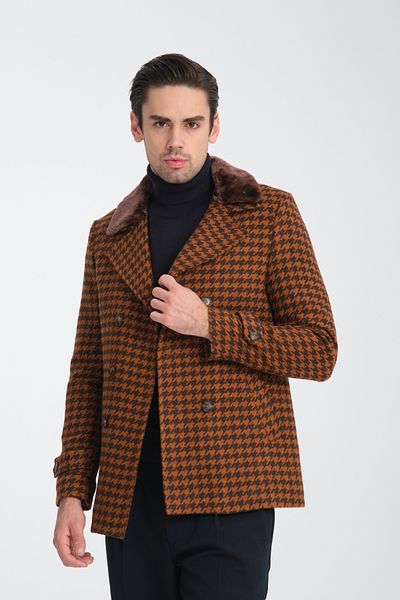Frappoli Χοντρό ανδρικό παλτό με μοτίβο με οπή Slim Fit