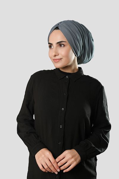HÜRREM BONE Anthracite Draped Casual Hijab Bonnet Sandy Gathered 2315_25