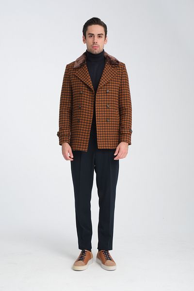 Frappoli Χοντρό ανδρικό παλτό με μοτίβο με οπή Slim Fit