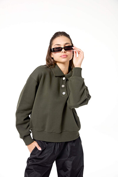 Evermade Polo Yaka Düğme Detaylı Lastikli Sweatshirt