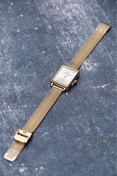 Daniel Klein Dke.1.10741 Rectangular Case Straw Cord Minimal Design Women's Wristwatch