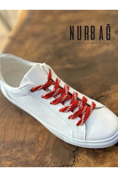 NURBAĞ DOKUMA SPORTS SHOES RED WHITE FLAT POLYESTER TIE 90 CM 1 PAIR BS00