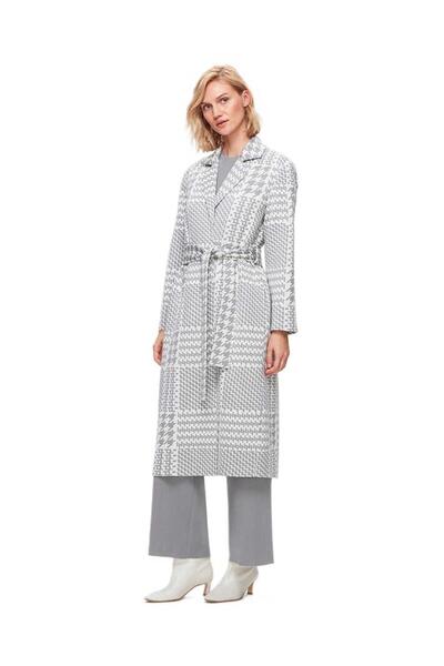 MISS DALIDA Γκρι παλτό με σχέδιο πιέτες