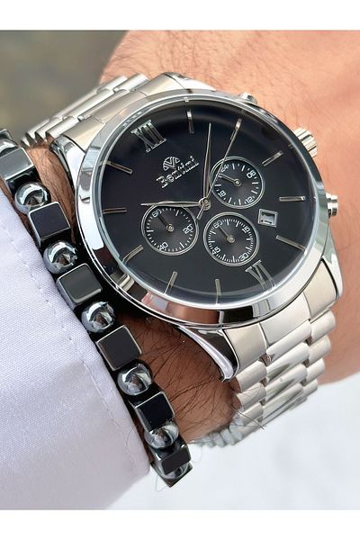 Bentini Silver Color Functions Active Original Steel Band Men Wrist Watch with Bracelet Gift