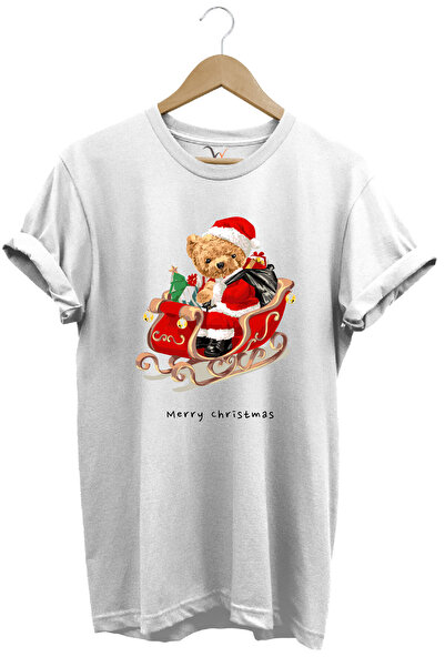 WİDİ Tricou alb cu decolteu rotund, 100% bumbac, cu imprimeu de Crăciun