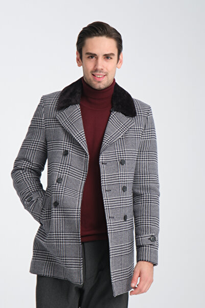 Frappoli Чоловічий Slim Fit пальто з товстої вовни в клітинку