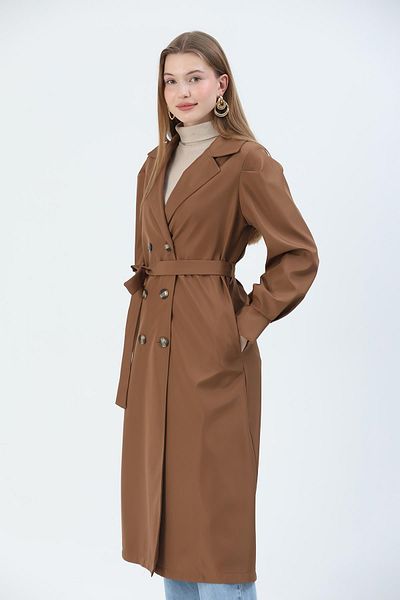 QUBERZ Tan Colored Balloon Sleeve and Cuffed Trench Coat
