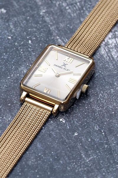 Daniel Klein Dke.1.10741 Rectangular Case Straw Cord Minimal Design Women's Wristwatch