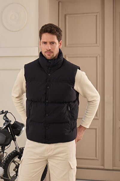 Danger سترة رجالية مبطنة قابلة للنفخ باللون الأسود