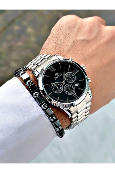Bentini Silver Color Functions Active Original Steel Band Men Wrist Watch with Bracelet Gift