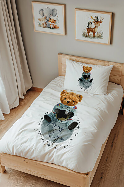 Lilabio İsme Özel Tek Kişilik %100 Pamuk Nevresim Takımı (160x220 cm) Astrono...