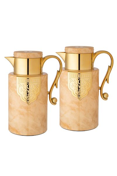 ALSAIF 2 Pieces Luxury Thermos Set For Tea And Coffee From Al Saif Beige Marble 1 Liter
