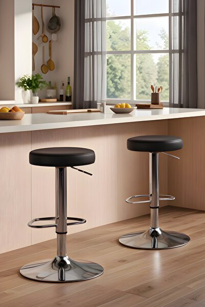 SandalyeDeposu Loki Krom Tepsi Ayaklı Bar Sandalyesi (Siyah Deri)