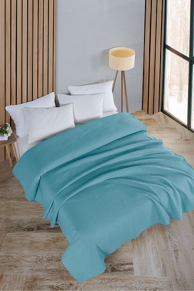 Evim Cotton Honeycomb Light Turquoise Multi-Purpose Bedspread Single - 160X230 cm