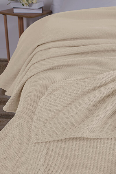 Evim Cotton Honeycomb Ecru Multi-Purpose Bedspread Single - 160X230 cm