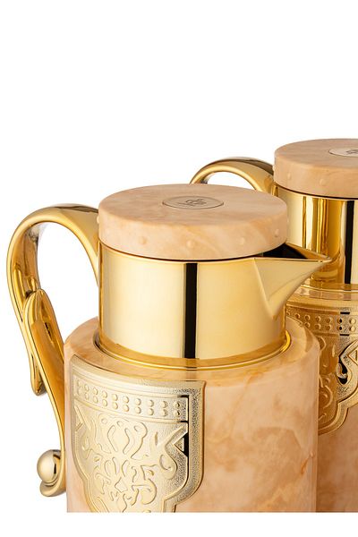 ALSAIF 2 Pieces Luxury Thermos Set For Tea And Coffee From Al Saif Beige Marble 1 Liter