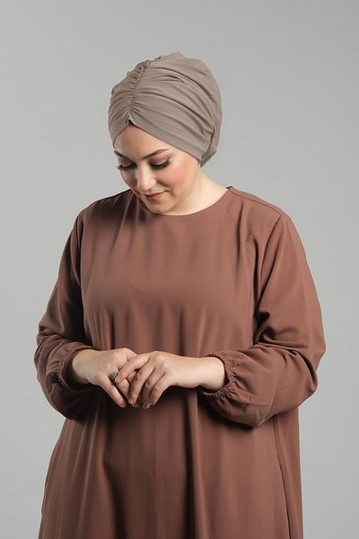 HÜRREM BONE Practical Milk Coffee Hijab Bonnet - Ready Plug-In, Sandy Gathered Loose 2119_26