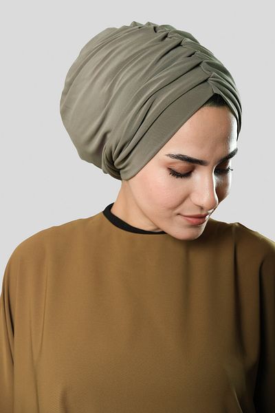 HÜRREM BONE Dark Mink Draped Casual Hijab Bonnet Sandy Gathered 2315_38