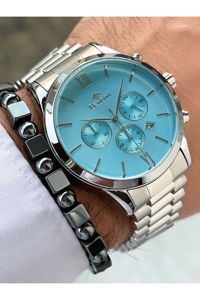 Bentini Silver Color Functions Active Original Steel Band Men Wrist Watch with Bracelet Gift